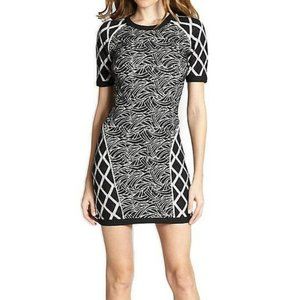 Elizabeth and James Black and White Geometric Jacquard-Knit Mini Dress